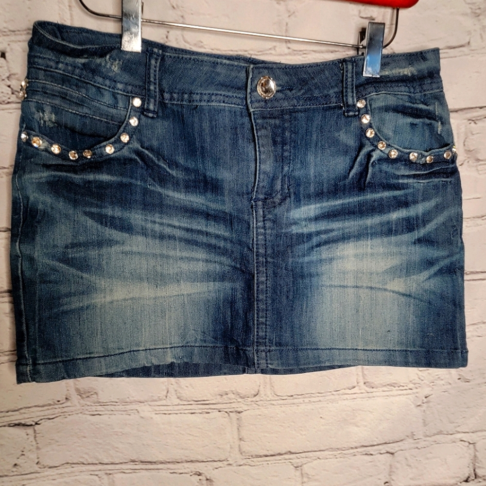D-FUZ Bling Swarovski Jean Skirt sz med